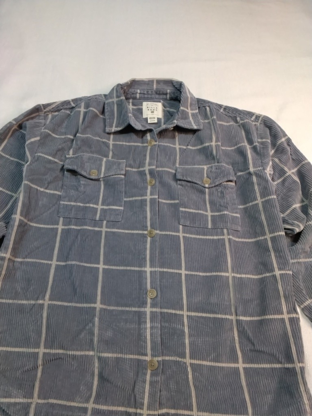 Billabong Blue Windowpane Corduroy Button-Up Shirt Shacket Womens Sz XS.
